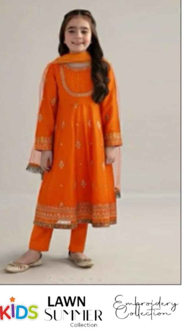 Girls Lawn Eid Collection 3PC-Kids Unstitched Suit