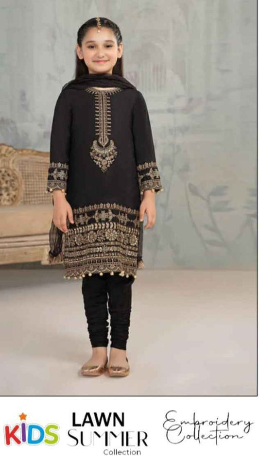 Premium girls festive lawn suit with embroidered sleeves and trouser