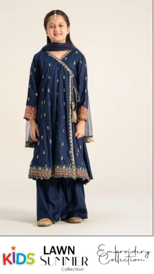 Premium girls festive lawn suit with embroidered sleeves and trouser