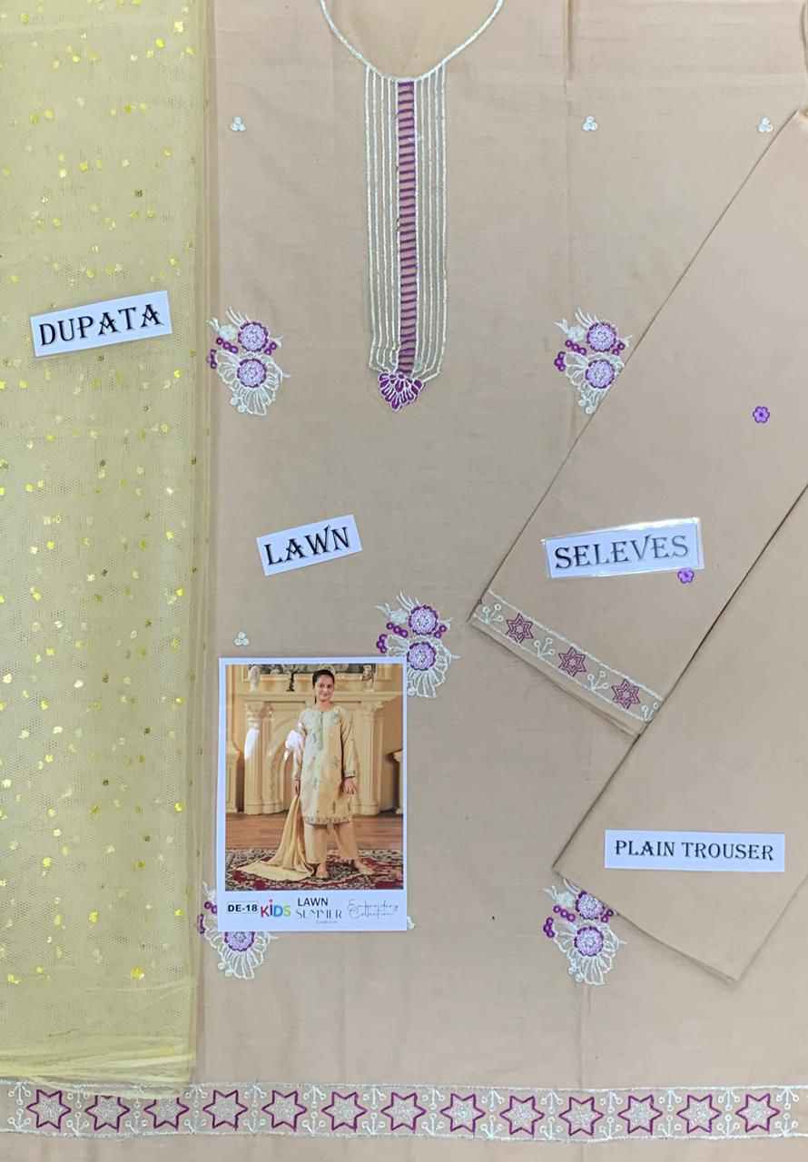 Girls Lawn Eid Collection 3PC-Kids Unstitched Suit
