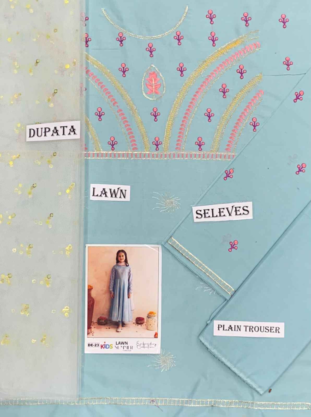 Girls Lawn Eid Collection 3PC-Kids Unstitched Suit