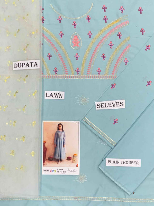 Girls Lawn Eid Collection 3PC-Kids Unstitched Suit