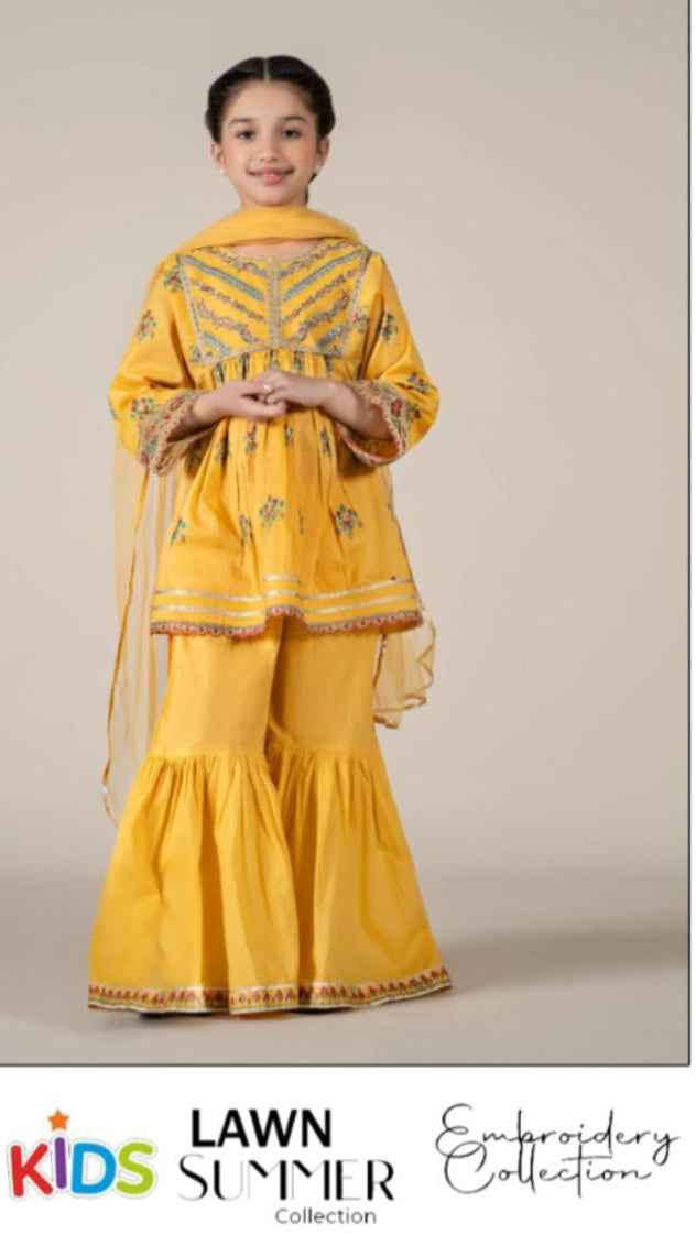 Premium girls festive lawn suit with embroidered sleeves and trouser