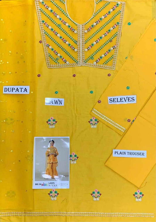 Girls Lawn Eid Collection 3PC-Kids Unstitched Suit