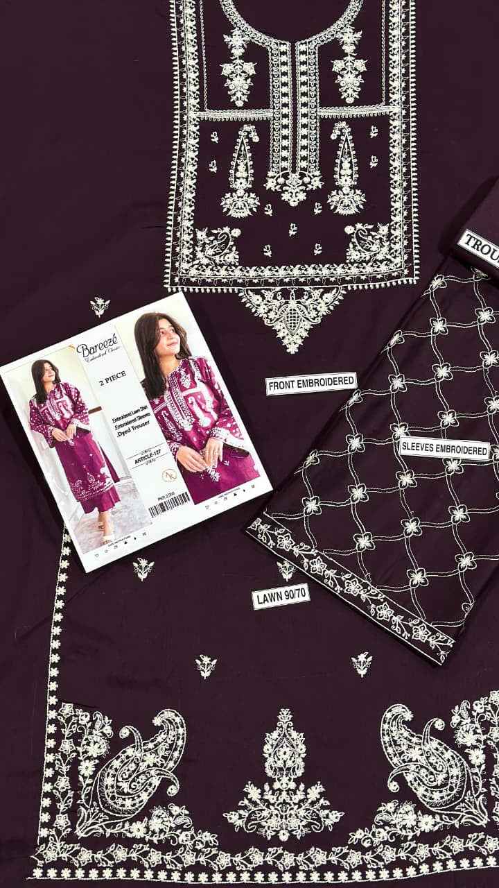 Zeenat Wear Plum Embroidered Unstitched 2 Piece Lawn Suit for Women – Premium Pakistani Lawn Collection