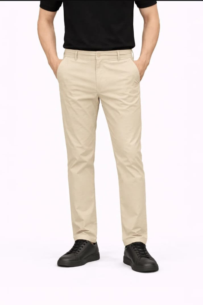 Beige Straight Fit Cotton Pant