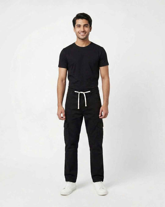 6 Pockets Baggy Style Black Cargo