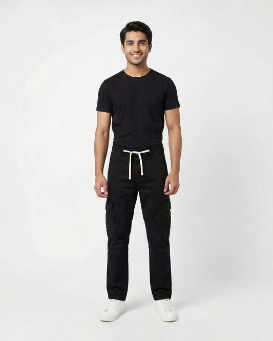 6 Pockets Baggy Style Black Cargo