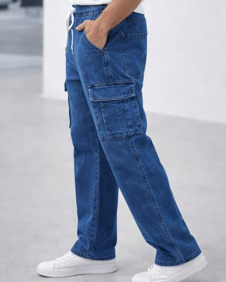 6 Pockets Baggy Style Blue Cargo