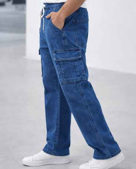 6 Pockets Baggy Style Blue Cargo