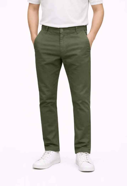 Olive Green Straight Fit Cotton Pant