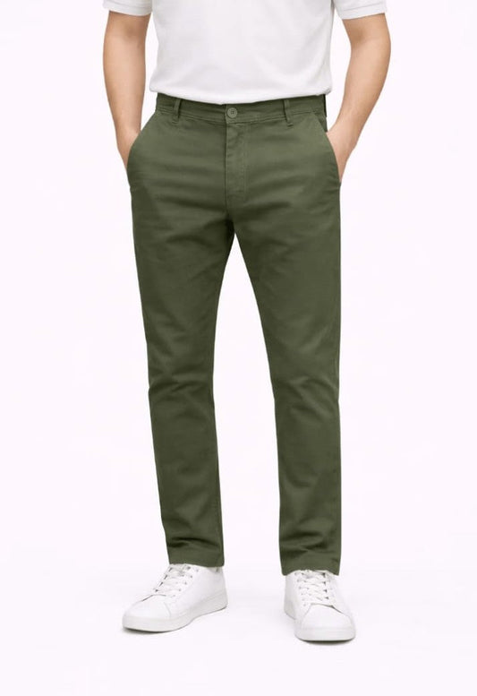 Olive Green Straight Fit Cotton Pant