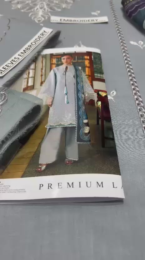 Bin Ilyas D-5141 embroidered lawn suit with slub voile dupatta