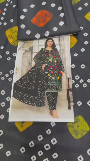 Sapphire embroidered lawn 3PC suit with Indian chiffon printed dupatta