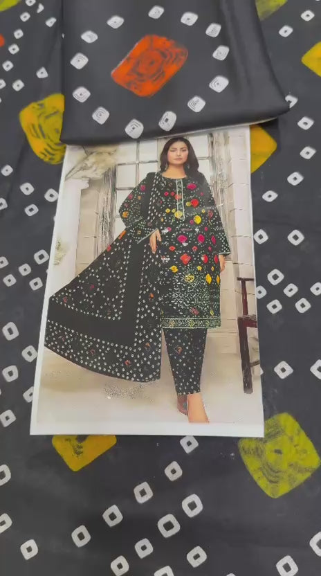 Sapphire embroidered lawn 3PC suit with Indian chiffon printed dupatta