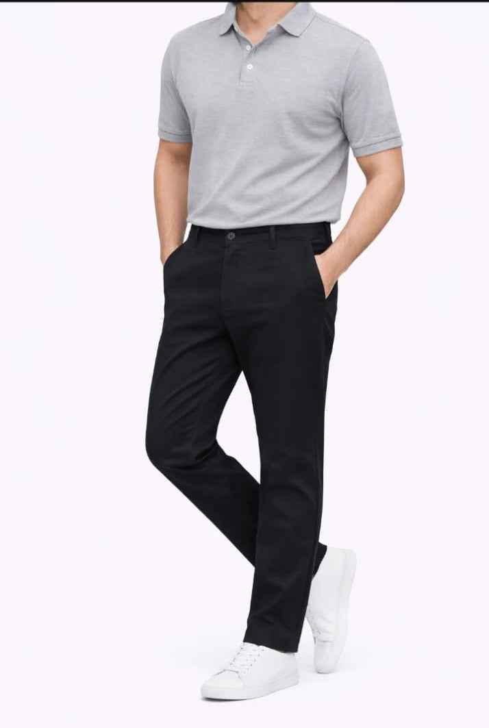 Black Straight Fit Cotton Pant