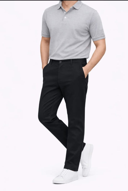 Black Straight Fit Cotton Pant